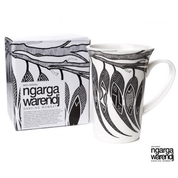 Aboriginal Art | Mug | Dancing Wombat | Gum Leaf